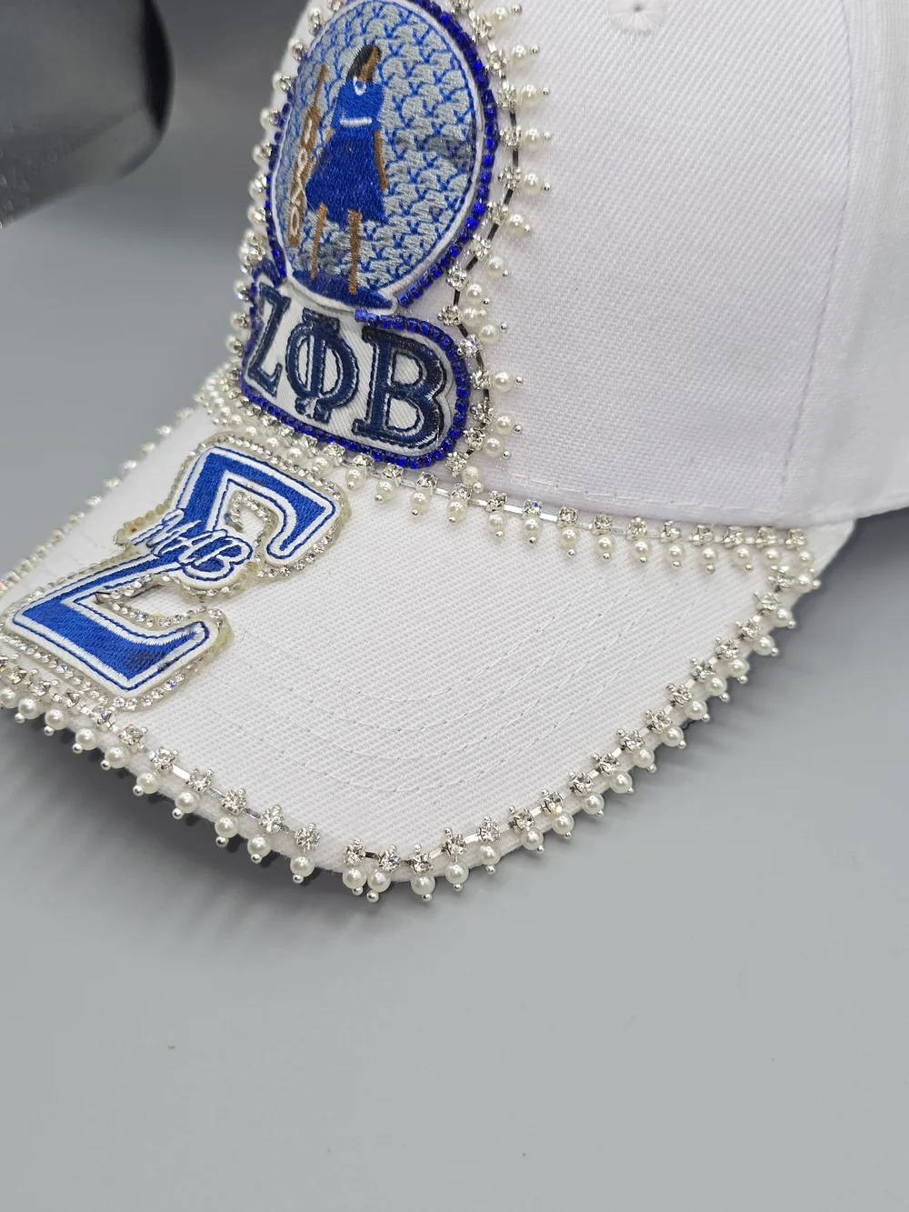 Zeta Phi Beta White & Royal Blue Rhinestone Cap